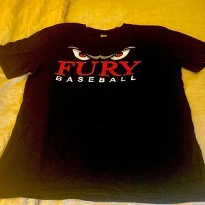 Fury Little League Baseball Black CottonTee Shirt with short sleeves. Medium.